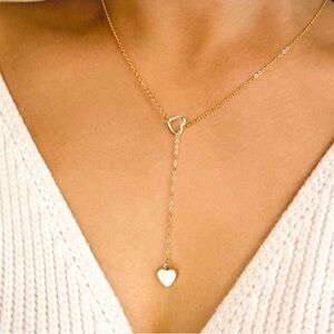Gold-Tone Double Heart Lariat Y-Shaped Adjustable Necklace